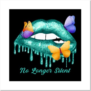 No Longer Silent Sexual Assault Awareness Teal Lips Posters and Art